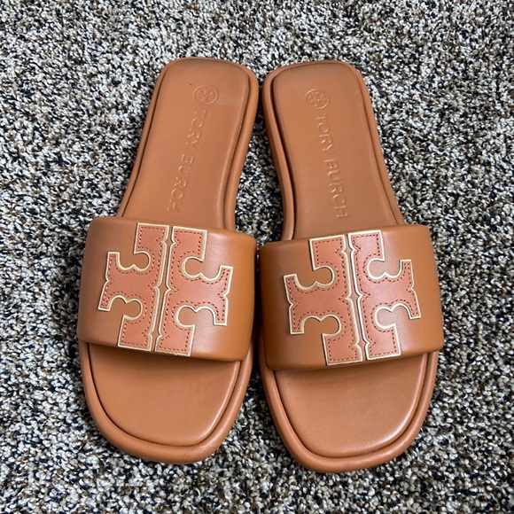 Tory Burch Shoes - Tory Burch Brown Leather Double T Sport Slide, used